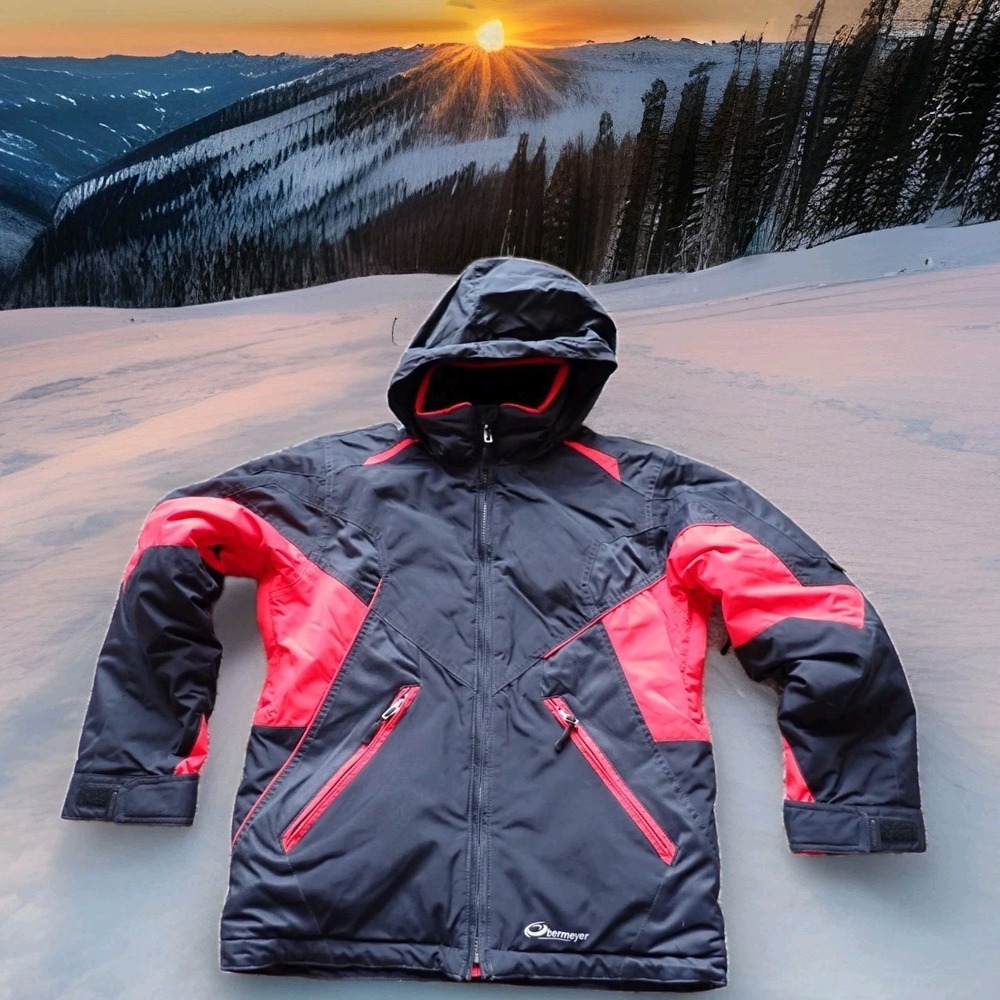 Obermeyer Ski‎ Jacket Boys Size 14 Black Red Excellent Garmisch Insulated Hooded